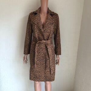Chico’s Faux Suede Leopard Print Tie-Waist Trench Coat Brown Women’s Size 0P 4-6